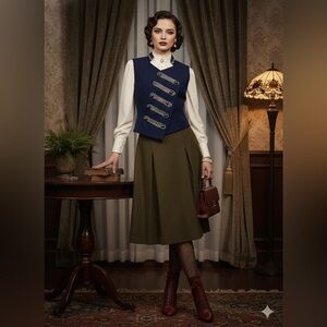 Ali & Kris Navy Military Vest - Silver Braid Detail - Size M